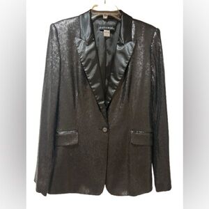 Bianca Nygård Black Sequin Tuxedo Blazer Satin Lapels - Size 8